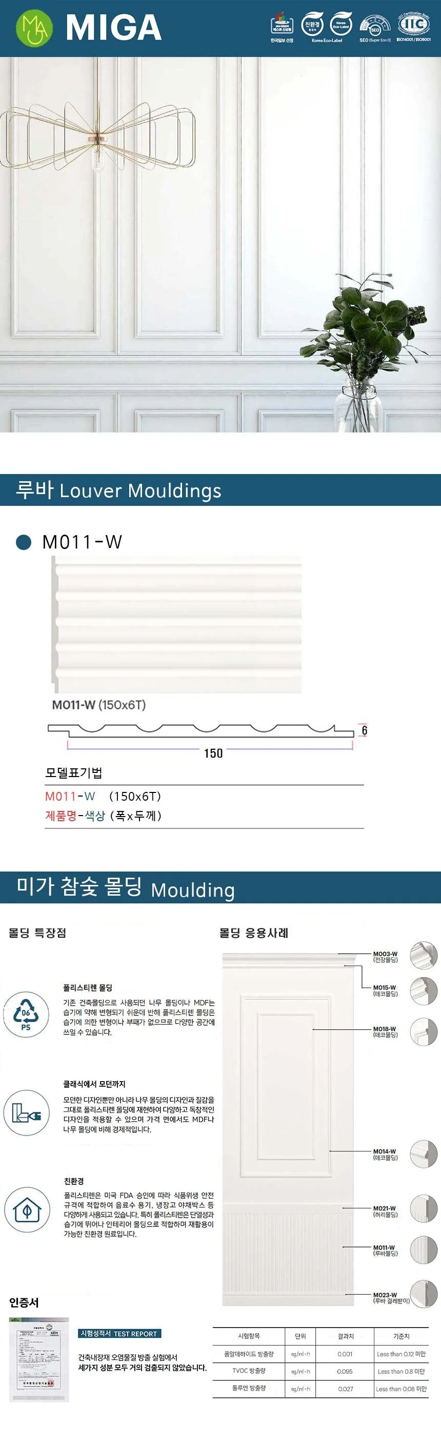 루바몰딩 M011-W / 150*6T 상세 1