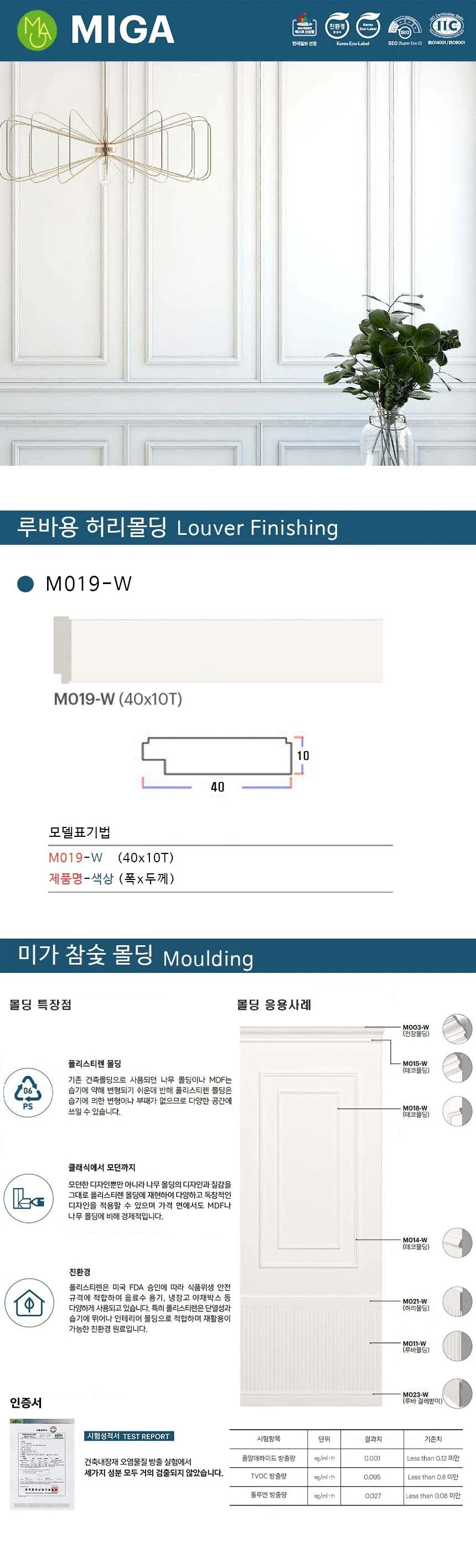 루바용 허리몰딩 M019-W / 40*10T 상세 1