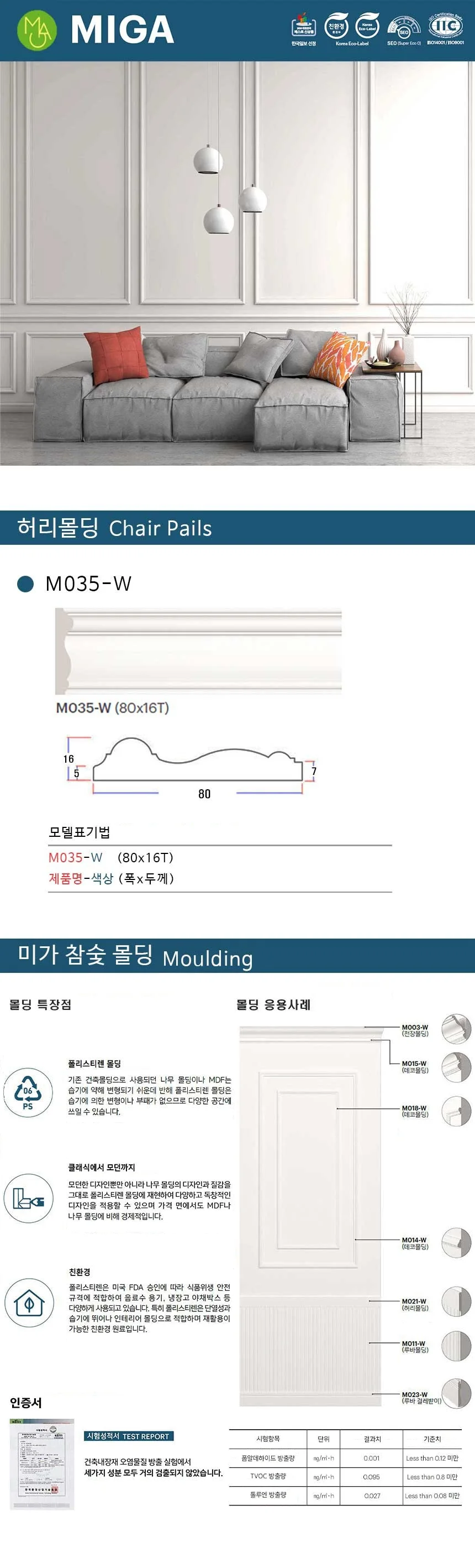허리몰딩 M035-W / 80*16T 상세 1