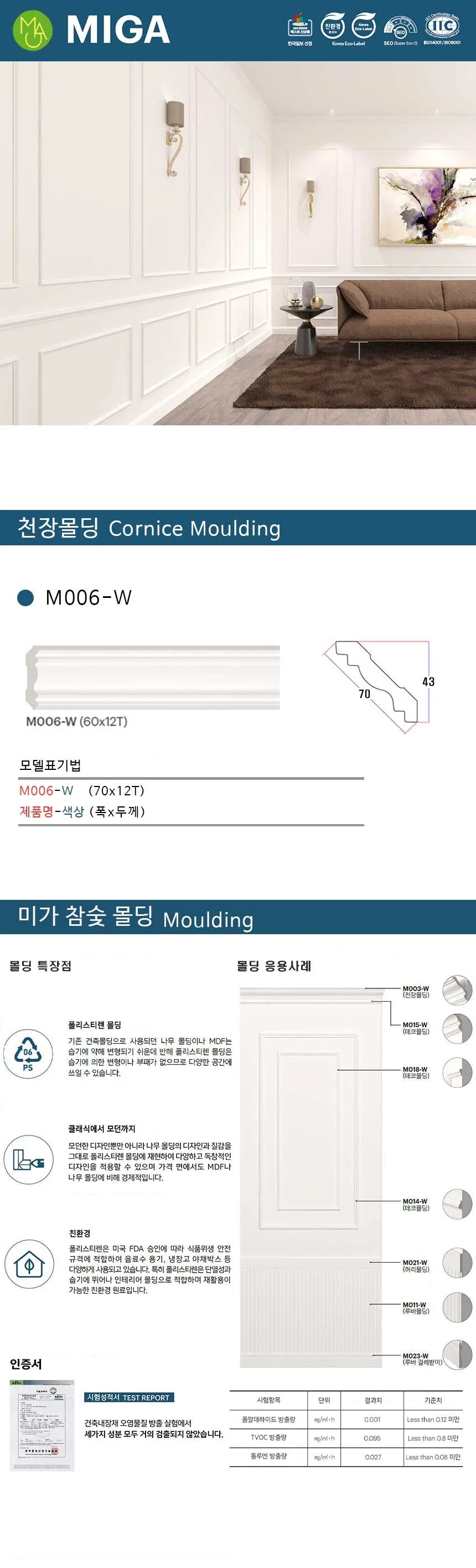 천장몰딩 M006-W / 60*12T 상세 1